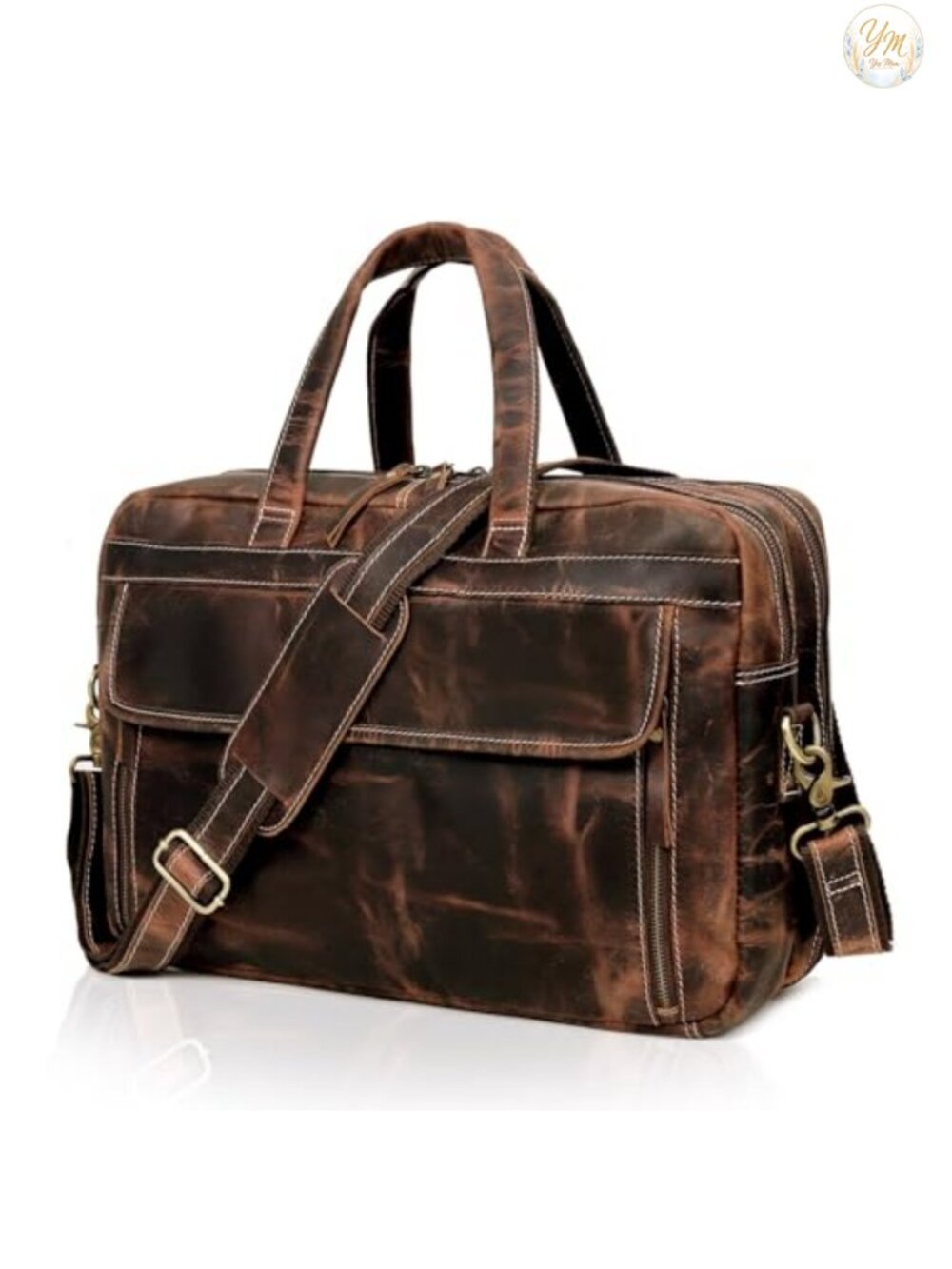 Full Grain Italian Leather Laptop Briefcase Handcrafted Multiple Compartments